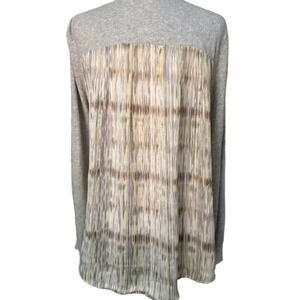 ANTHROPOLOGIE Sheer Chiffon Back Grey Striped Cardigan Sweater - size medium